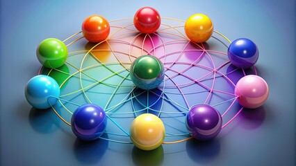Vibrant diagram featuring eight colorful spheres intersecting at the center, representing balanced and harmonious integration of different aspects in a person's life.