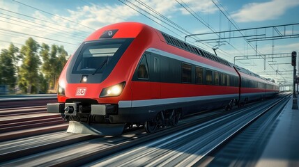 Fototapeta premium Red passenger train 3D rendering