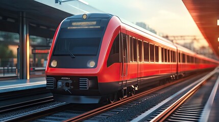 Fototapeta premium Red passenger train 3D rendering