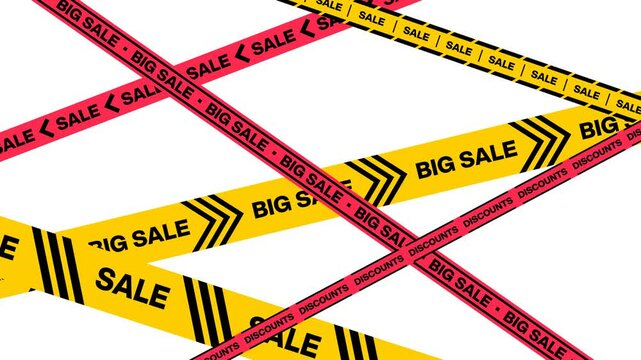 Animated discount and sale tapes. Big and mega sale stripes. Special offer. Red and yellow striped borders Alpha Channel transparent