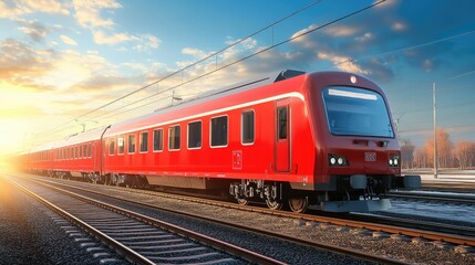 Obraz premium Red passenger train 3D rendering