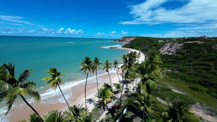 Tambaba Beach At Conde In Paraiba Brazil. Beach Landscape. Travel Destination. Nature Background. Outdoors Aerial. Tambaba Beach At Conde Paraiba Brazil.