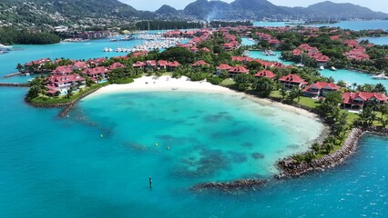 Eden Island At Victoria In Mahe Island Seychelles. Indian Ocean Beach. Africa Background. Victoria At Mahe Island. Tourism Landscape. Nature Seascape. Outdoors Travel.