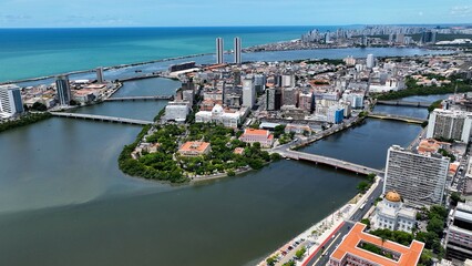 Obraz premium Ground Zero Square At Recife In Pernambuco Brazil. Cityscape Landscape. Downtown Background. Urban District. Metropolis Buildings. Ground Zero Square At Recife Pernambuco Brazil.