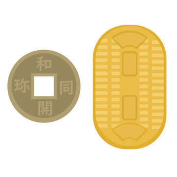 小判と和同開珎のイラスト