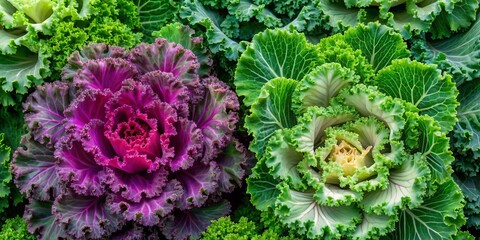 Textural Tapestry: The contrasting textures of kale's frills and cabbage's smooth leaves evoke a sense of depth and intrigue.