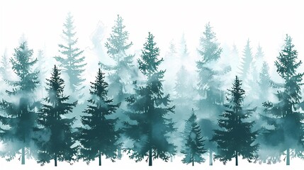 Fototapeta premium Misty Forest Watercolor Painting