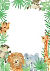 Obraz premium Vector Baby shower card. Watercolor safari card with animals.