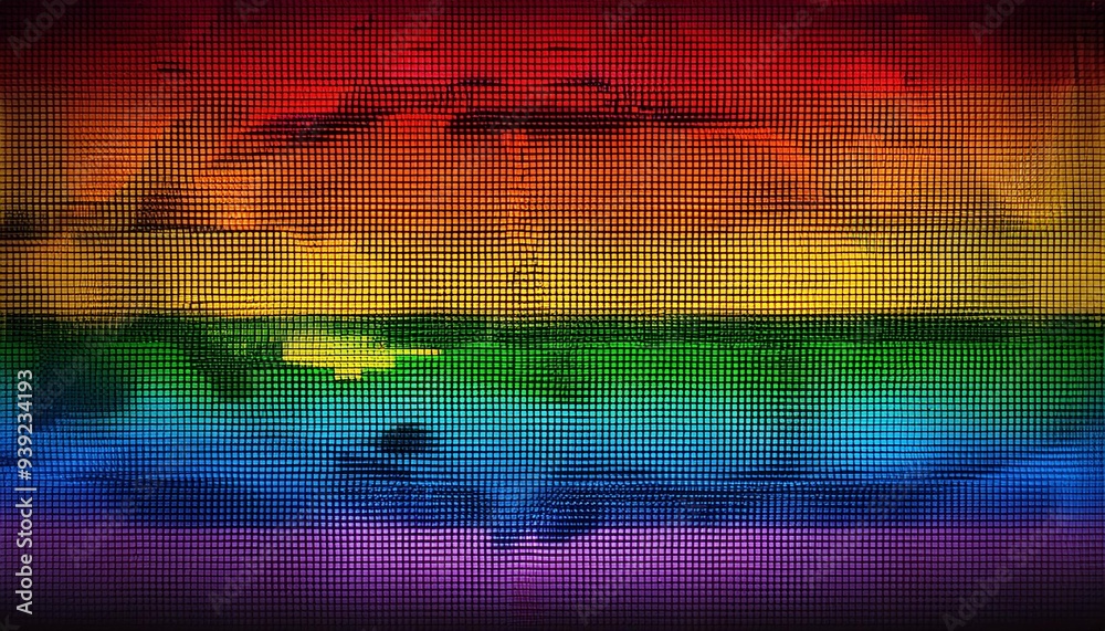 Wall mural digital rainbow pixel art on a screen.