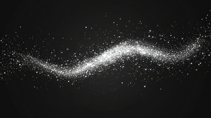 Silver glitter brush strokes  shiny star dust lines  luxury shimmery particles isolated on a dark background. Vector illustration