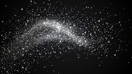 Silver glitter brush strokes  shiny star dust lines  luxury shimmery particles isolated on a dark background. Vector illustration