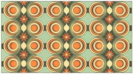 Vintage floral pattern in retro style with geometric elements, retro design and decor concept