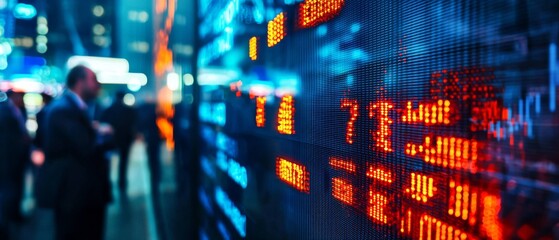 Stock Market Data Display at Night