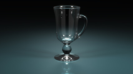 Close-up of realistic irish coffee glass. 3d illustration on blue background