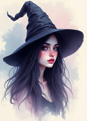 Portrait of pretty girl wearing a wtich hat