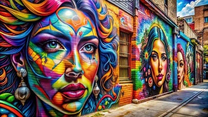 Fototapeta premium Vibrant Street Art Expressions: Graffiti, street culture, vibrant colors, abstract, dynamic