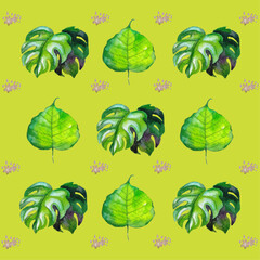 Hawaiian Watercolor Vector Flowers Seamless Pattern. Summer Fabric Watercolor Flowers Vector Pattern. Jungle Botanical Texture. Retro Seamless Floral Background. Hand Painted Tropic Clothes Design.