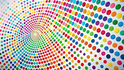 Vibrant multicolored dots in a mesmerizing pattern cover a white background, creating a playful and modern abstract design perfect for a variety of creative projects.