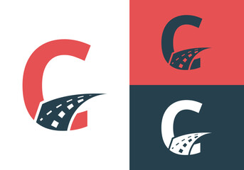 Transport Logo With C Letter Design. Road Sign Logo Vector Template