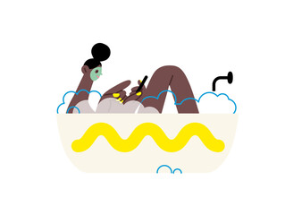 Creative workspace, modern flat vector concept illustration of a woman working sitting with a computer in a bath tube Remote work, flexibility, independence, efficiency, mobility, synergy, freedom