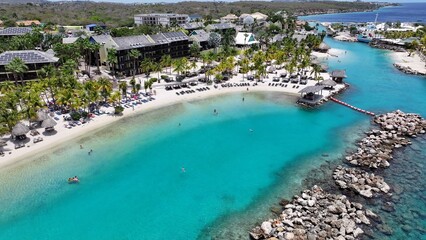 Caribbean Beach At Willemstad In Netherlands Curacao. Beach Landscape. Caribbean Island. Willemstad At Netherlands Curacao. Seascape Outdoor. Nature Tourism.