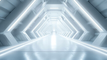 Obraz premium Futuristic white corridor with glowing lights.
