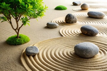 Zen Garden Harmony: Tranquil, minimal, natural, rocks, sand, meditation, balance, inner peace