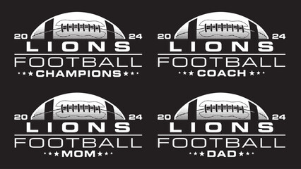 Football Champions 2024 - Lions Designs is a sports design template that includes a graphic basketball and a space for your own teams name. This design is great for advertising and promotions.