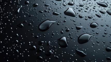 Water drops on black background. Rain condensation  raindrops or glass spheres on dark window surface. Abstract wet texture  backdrop  graphic template for ads design  Realistic 3d vector illustration