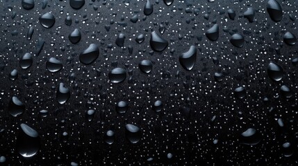 Water drops on black background. Rain condensation  raindrops or glass spheres on dark window surface. Abstract wet texture  backdrop  graphic template for ads design  Realistic 3d vector illustration