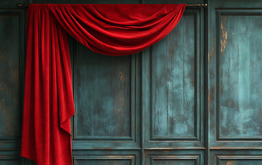 Luxurious Velvet Fabric on Wooden Door: Elegant Background for Banner