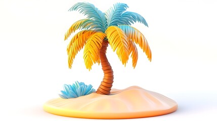 Fototapeta premium Tropical Palm Tree on Sandy Beach - 3D Summer Illustration