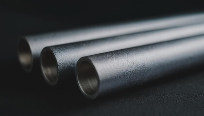 Fototapeta premium Gray metal pipe on black surface.