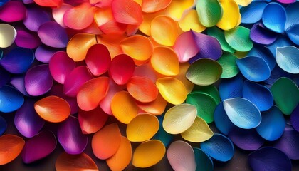 Rainbow-colored flower petals scattered on a surface.