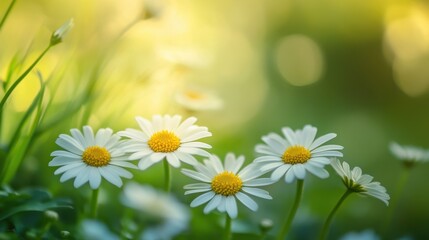 A serene close-up of daisies in a lush green environment, evoking tranquility and nature.