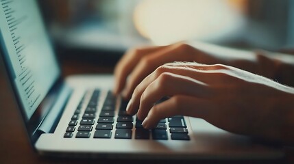 Close-up of hands typing on a laptop keyboard.