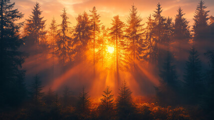 sunset in the forest