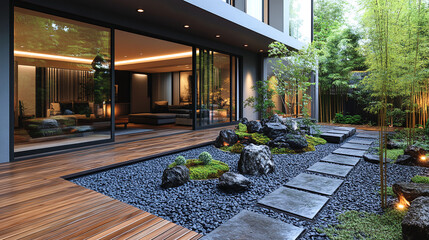 Obraz premium Japanese garden, house garden, tsuboniwa, Japanese style, Japanese living room, living, small garden, 