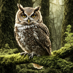 Fototapeta premium 3D Illustration of an Owl Standing on a branch in Nature