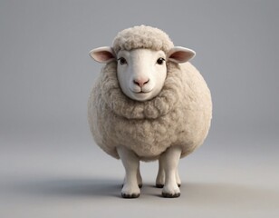 High resolution cute smiling sheep with wool 3d character image, Sheep image. 
