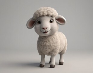 High resolution cute smiling sheep with wool 3d character image, 3d Sheep image.