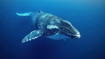 Fototapeta premium A magnificent humpback whale glides peacefully through the vibrant ocean depths