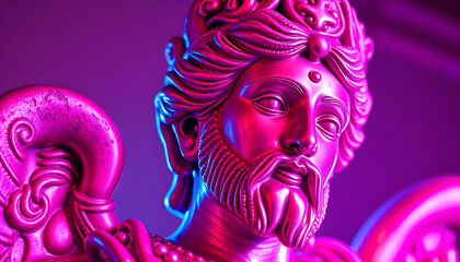 antique statue in neon light isolated with white highlights, png