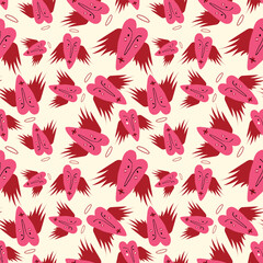 Bright Valentines Day seamless pattern with cool angels hearts. Valentine characters background