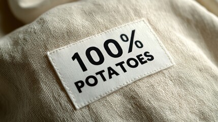 A humorous textile label showcases a playful claim about its potato content