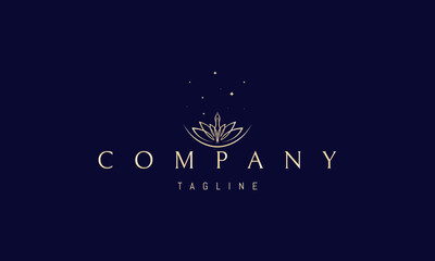 Vector golden logo with an abstract image of a beautiful girl in a blossoming lotus flower.