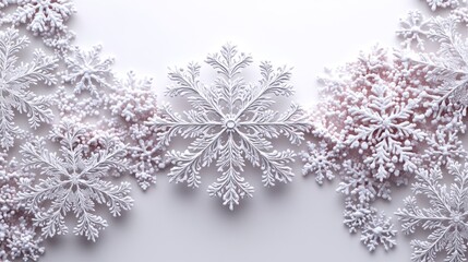 Snowflake designs form a winter wonderland on a delicate surface