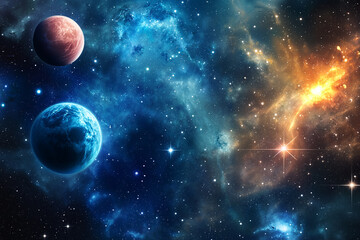 Universe filled with stars, nebula and galaxy. Banner design, computer desktop. Design of a...