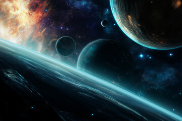 Universe filled with stars, nebula and galaxy. Banner design, computer desktop. Design of a postcard, banner, website