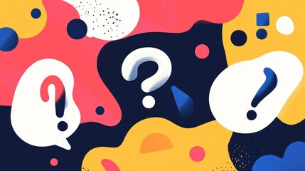 Fototapeta premium Colorful abstract graphic featuring vibrant question marks. This design combines playful shapes and bold colors. Ideal for questions and curiosity. Engaging and modern style. AI